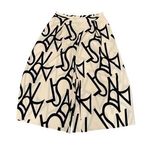Luukse Abstract Print Wide Leg Culottes Pants 4XL Black Cream Flowy Artsy Bold
